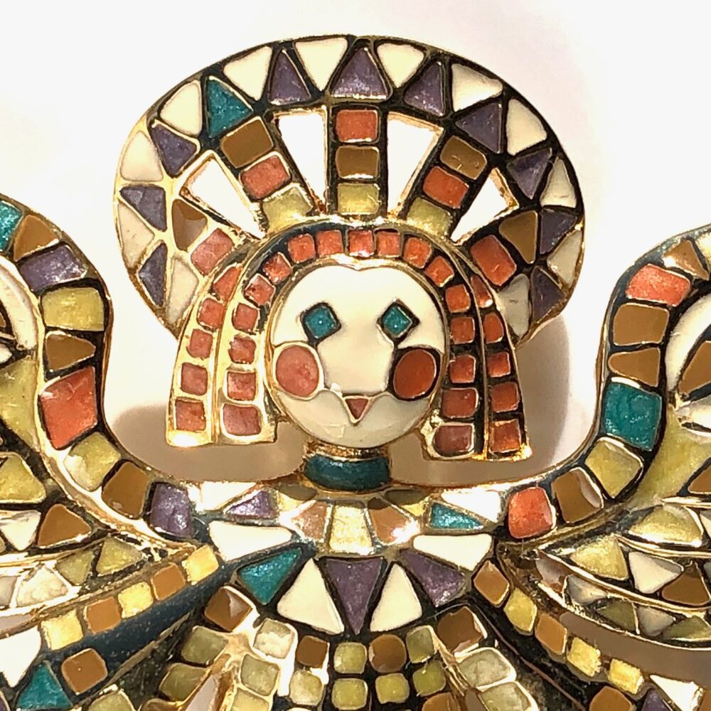 Bob Mackie Angel Pin Mosaic Enamel Gold Tone Brooch Guardian Angel Vintage 80s - Picture 5 of 16